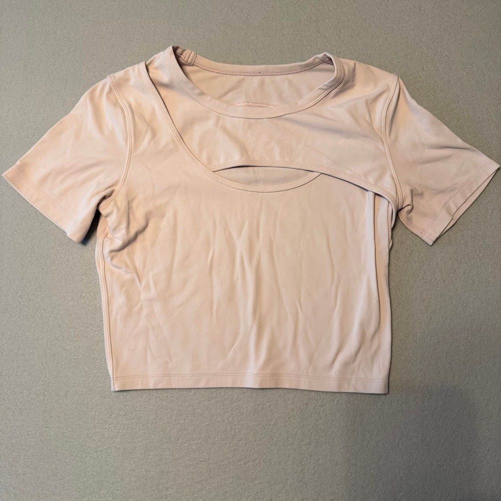 Lululemon Cut Out Front Align Short Sleeve Crop Top Pink Women Size 6